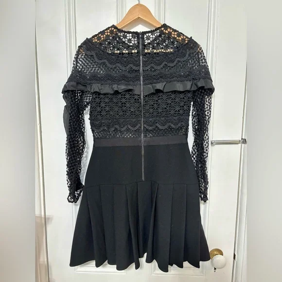 Self-Portrait Black Bellis Lace and Crepe Ruffled Mini Dress - Picture 8 of 10